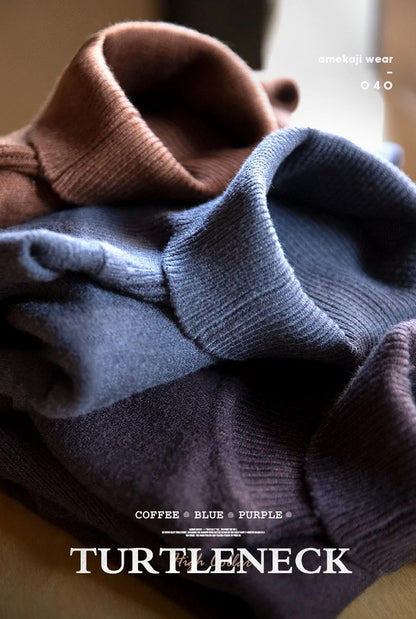 Maden Thermal Sweater Men’s Turtleneck Basic Knitted Shirts Autumn Winter Solid Thick Pullovers Turn-down Collar Soft Underwear