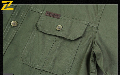 New Men's Work Shirt Casual Retro 100% Cotton Short Sleeve Flying Cargo Shirt Men's Summer Fishing Hunting Multi Pocket Shirt
