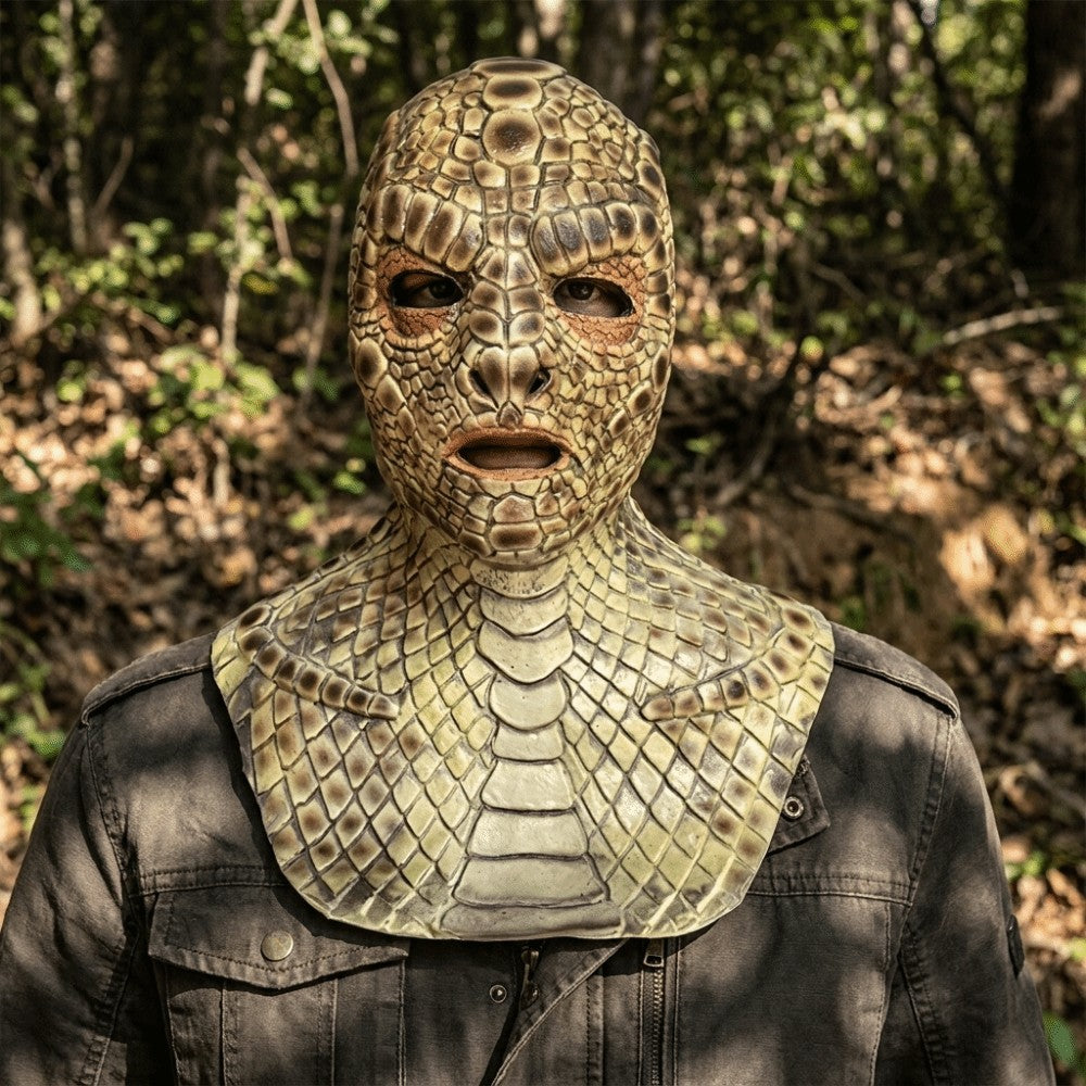 Lizard Man Realistic Snake Monster Mask Soft Reptile Texture Full Face Mask Latex Scary Snake Skin Headgear Adult Unisex
