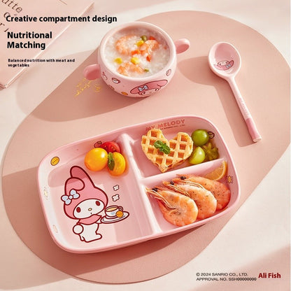 Children'S Breakfast Ceramic Dinnerware Set With Dividers Aesthetic Meal Plate And Bowl For Home Kitchen Dining Bar