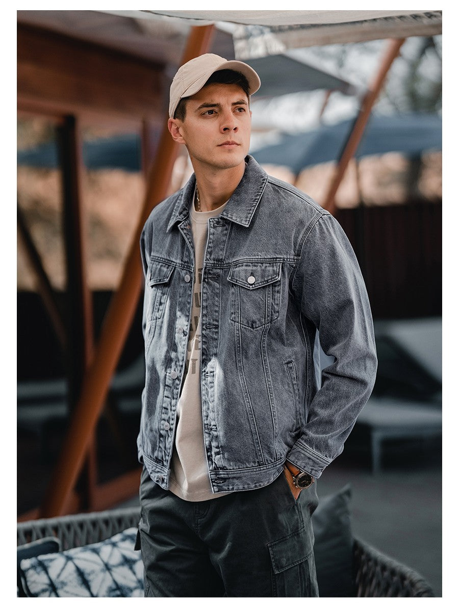 SIMWOOD 2025 Autumn New Oversize Denim Jackets Men 12oz Washed Classical Denim Coats