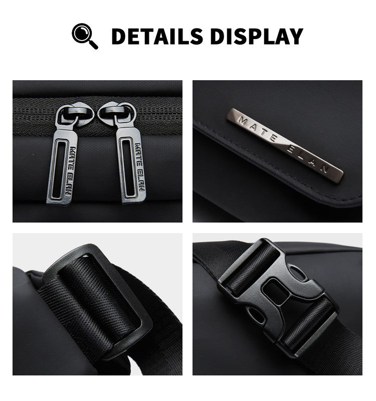 MATE ELAN Urban Business Thin Crossbody Shoulder Bag Men Fashion Waterproof Waist Fanny Pack Chest Bags Black Best iPad Bumbag
