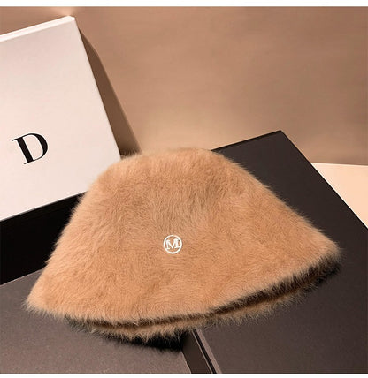 Coreia Designer M Bucket Hat Feminino Quente Pelúcia Angola Coelho Pelo Chapéu Senhora Outono Inverno Ins Moda Chapéu Bacia Retrô Fofo Panamá