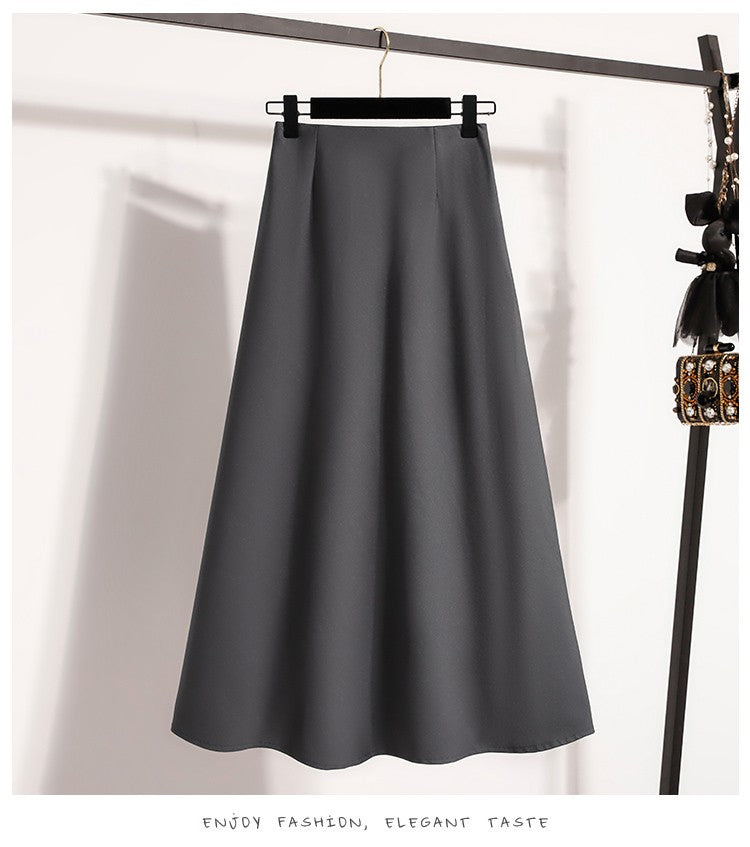 A-Line Mini Skirt High Waist Mid Length Skirts Women's Slimming Black Autumn Elastic Waist Design Solid Color Versatile Skirt
