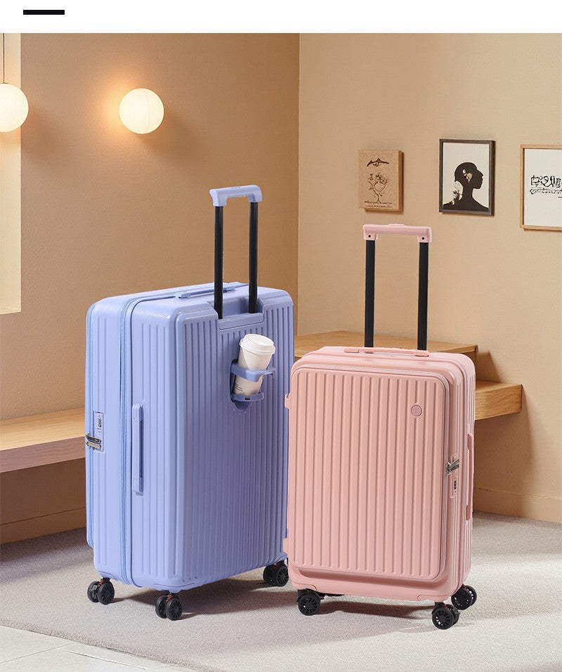 Mala de Viagem Grande Capacidade Expansível Multifuncional Abertura Lateral Case de Bordo Suporte para Copo Rodas com Freio Amortecedor