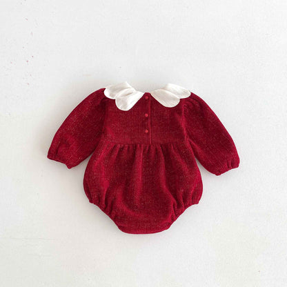 Newborn Christmas Red Clothes Autumn Kids Baby Girls Sweet Petal Collar Princess Rompers Infant New Baby Girls Rompers Clothes