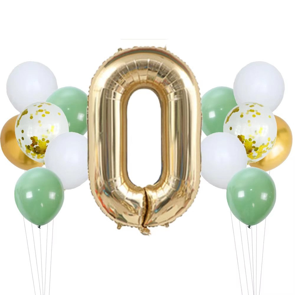 14pcs Sage Green White Metal Gold Balloons Set 40inch Light Gold Number Balloon for Boy Girl Baby Shower Birthday