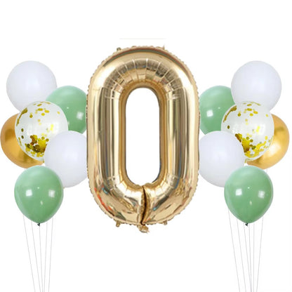 14pcs Sage Green White Metal Gold Balloons Set 40inch Light Gold Number Balloon for Boy Girl Baby Shower Birthday