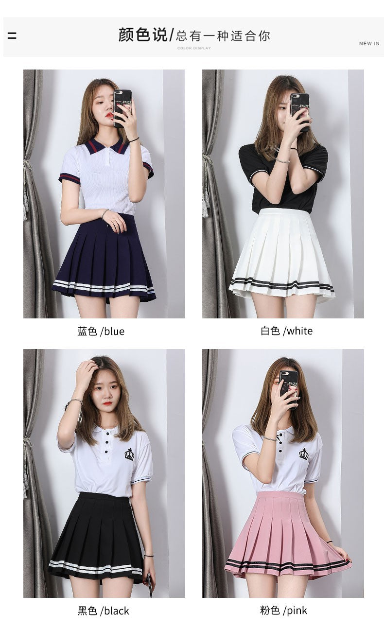 High Waist Women's Skirts Striped Pleated Elastic Waist Female Sweet Mini Dance Plaid Skirt Y2k Korean England Style