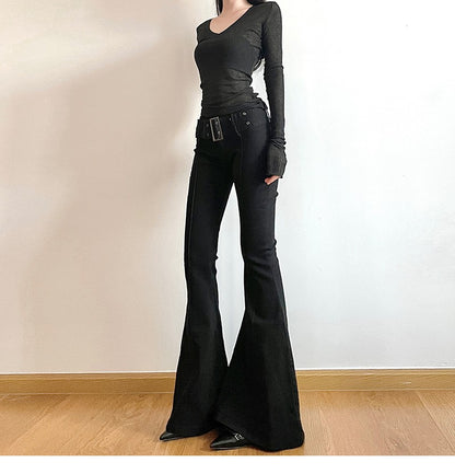 Women's Black Jeans Flare Pants Y2k Retro Emo 2000s Streetwear Fashion Trousers Harajuku Wide Yoga Pants 90s Aesthetic Clothes