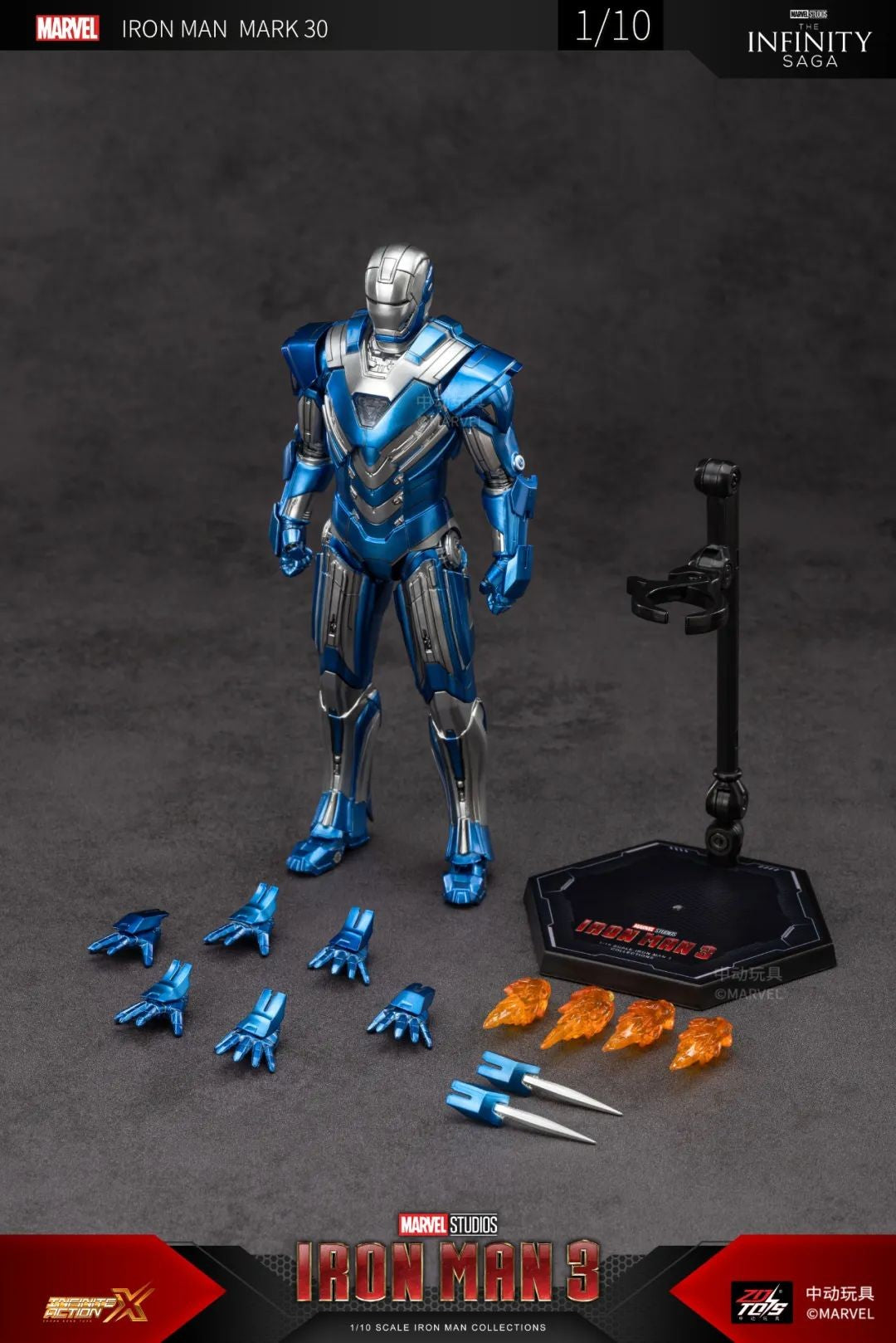 ZD Original Iron Man MK30 Blue Steel 1/10 Iron Patriot MK3 Marvel legends War Machine 10th Anniversary Action Figure Model Gift