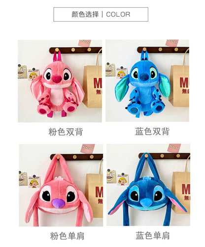 Kawaii Disney Stitch Bag Plush Backpack Bagpack Double Shoulder Crossbody Bag Storage Pouch Plushie Anime Toy Gift for Girls