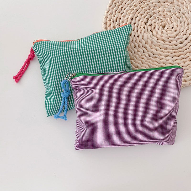 New Women Plaid Makeup Bag Large Capacity Cotton Zipper Pouch Purse Travel Clutch Makeup Bag Cosmetic Zipper Necessarie Feminina