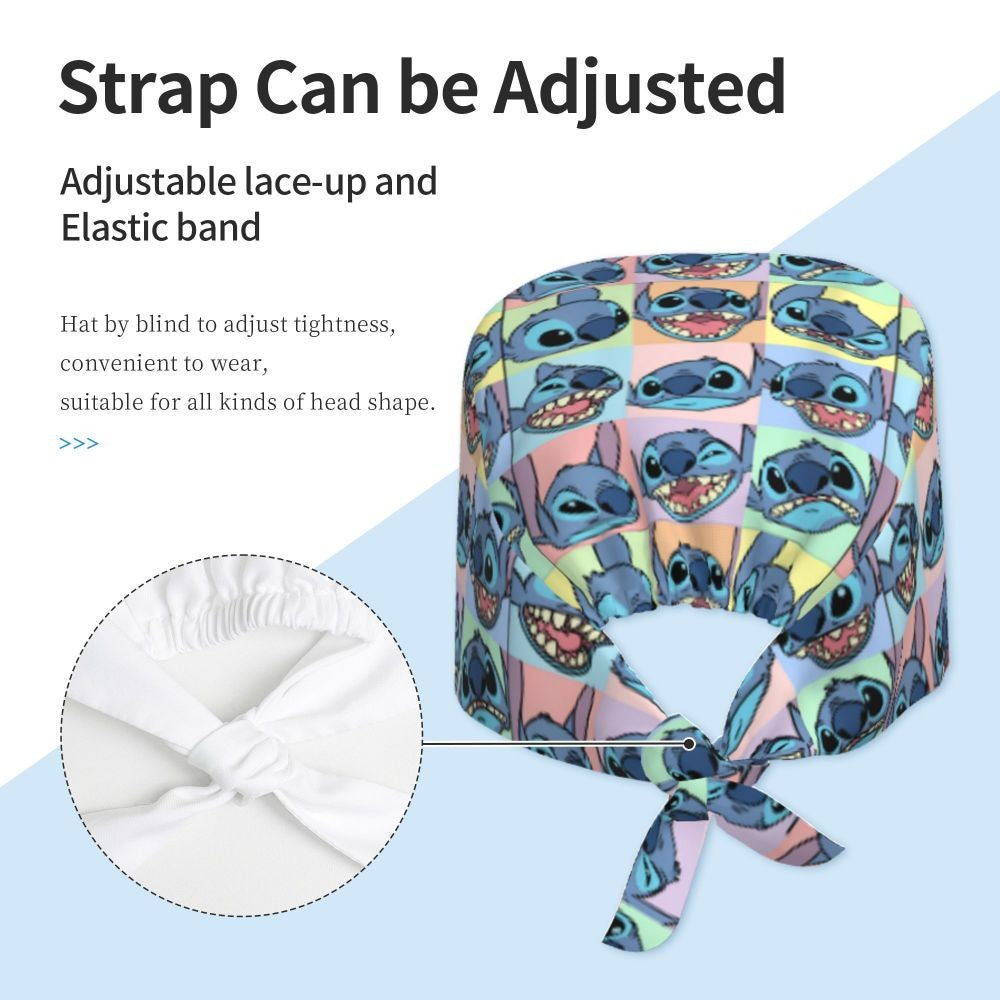 Custom Retro Cartoon Cleaning Working Cap Comfortable  Stitch Ohana Scrub Cap Surgicals Hat Nurse Scrubs Hat For Dentist