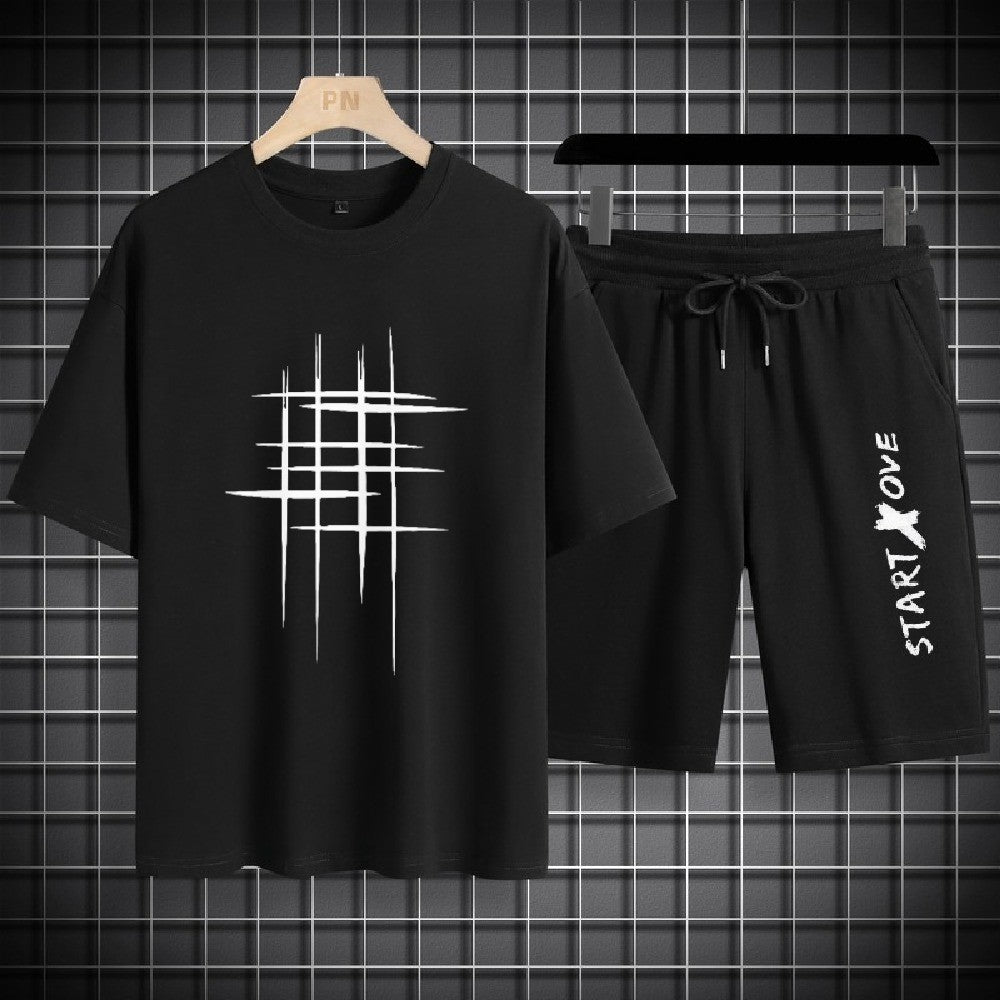 Suits for men 2025 Summer Fashion Polyester Thin Casual Breathable Short Sleeve Printed Sports T-shirt + Shorts Basketball Set