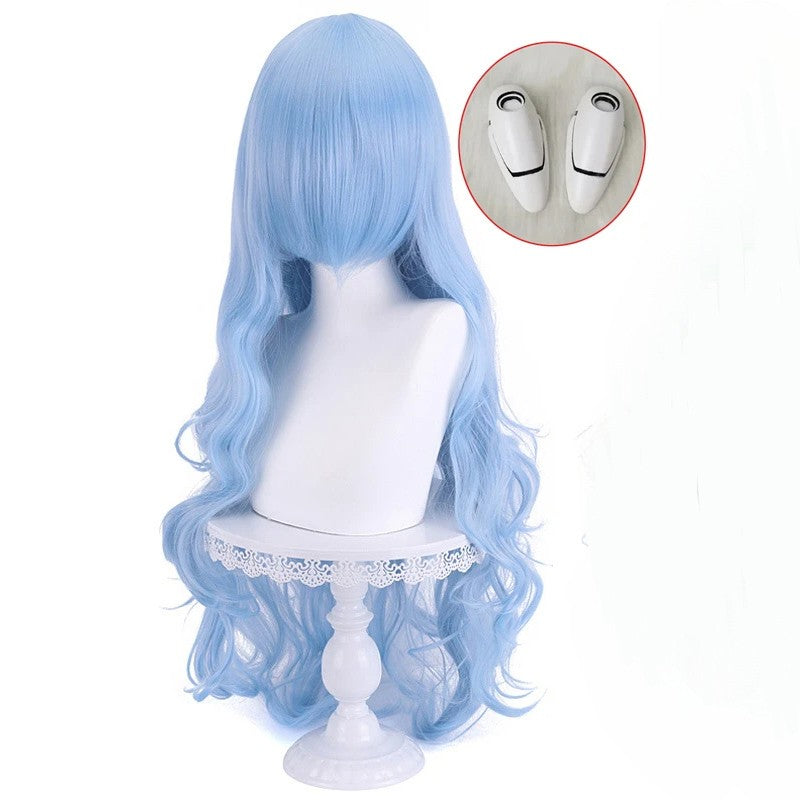 High Quality Ayanami Rei Cosplay Wig Anime EVA Long Cyan Blue Curly Synthetic Hair Heat Resistant Halloween Party Wigs