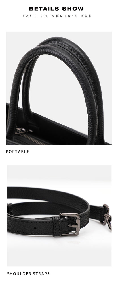 Aidrani women's large capacity handbag with letter print design, made of cowhide material, black