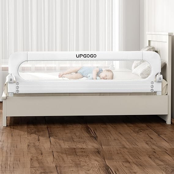 Toddler Folding Bed Rail with Enhanced Safety Anchors, Suitable for Bunk, Full, Queen, King, and Twin Beds (White)