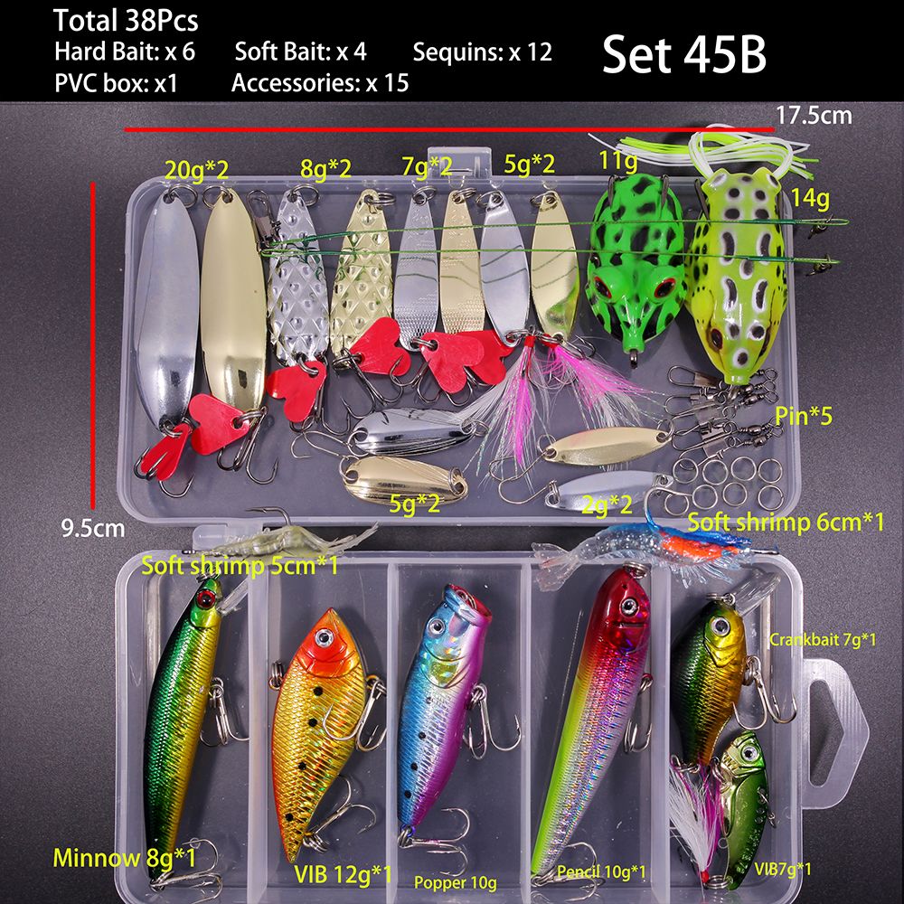 FFLYBG Novo Conjunto Misto de Iscas Artificiais Kit de Iscas Macias e Duras Minnow Jig de Metal Colher Acessórios de Pesca com Caixa Para Baixo Pique Crank