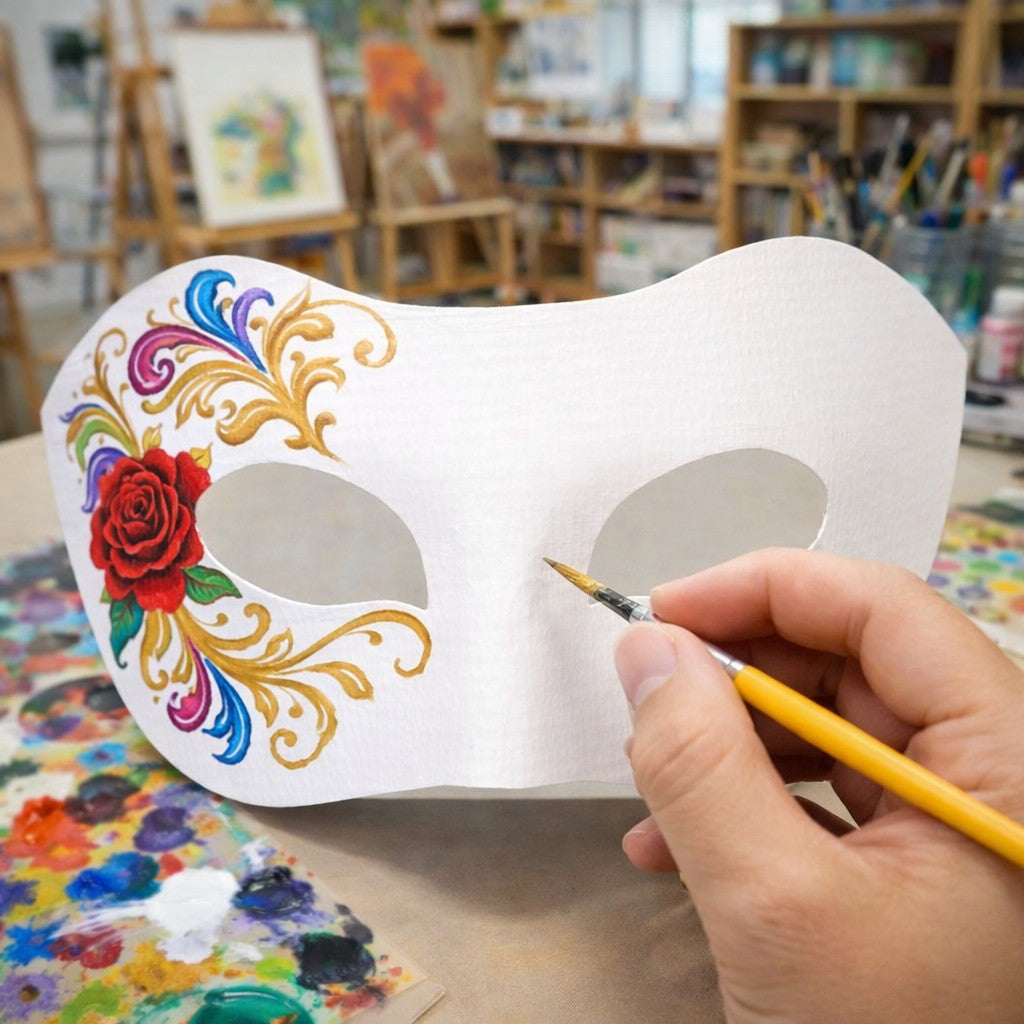 5 Pcs DIY Blank Half Face Masquerade Mask, Unpainted White Venetian Mask for Kids Adults Art Craft Halloween Costume Decoration