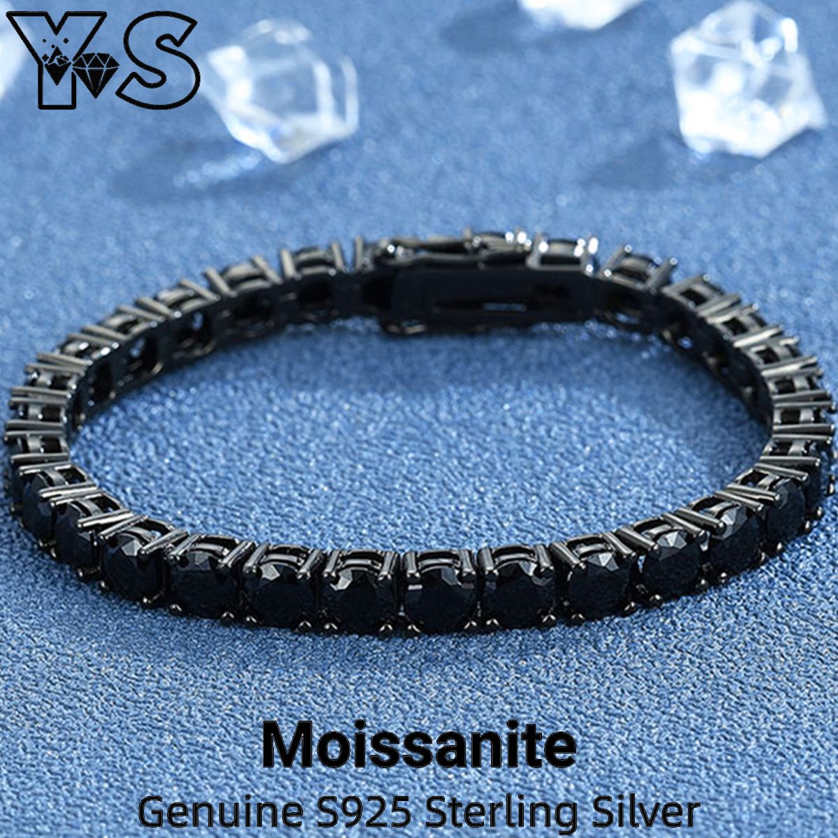 ?Pulseira Genuína de Tênis em Prata Esterlina S925 com Banho de Ródio Negro 3mm 4mm 5mm Moissanite Negra Joia Moderna Elegante para Mulheres?