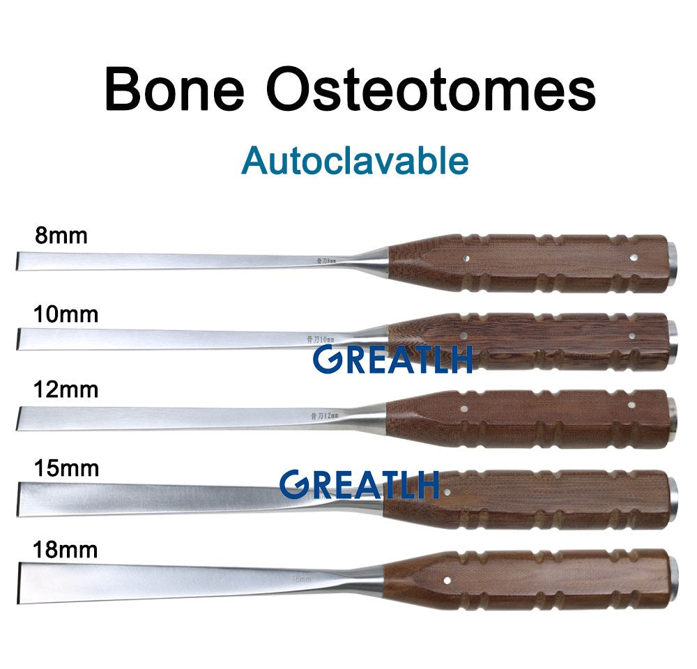 GREATLH Ortopédicos Osteótomos de Osso Osteótomos de 8mm-18mm Cabo de Madeira Instrumentos Cirúrgicos Veterinários para Animais de Estimação