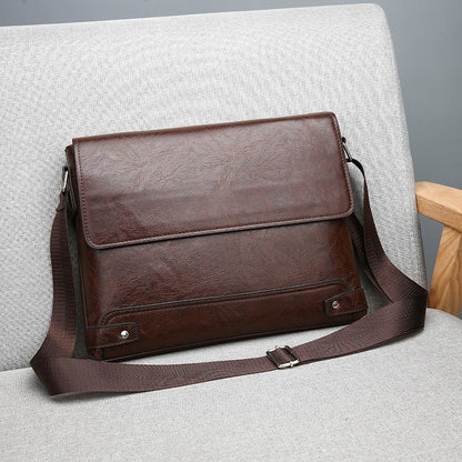 Men's Solid Color Retro Leather Shoulder Bag, Casual Business Crossbody BagS Horizontal A4 Paper Travel Bag Briefcase Laptop Bag