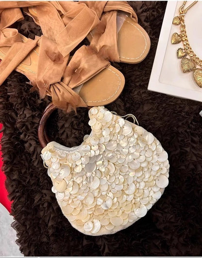 Handmade Fairy Beaded Bag?? ??Large Capacity ?Compact Size?? ??Seashell Clutch Purse?? Mermaid Style?? Shell Embellishments??
