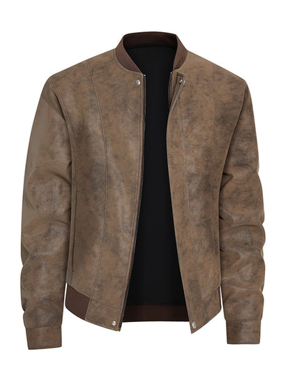 Men'S Motorcycle Jacket - Windproof Thermal Zip-Up Biker Coat with Stand Collar, Full-Zip Closure, Front Pockets - Lightweight N