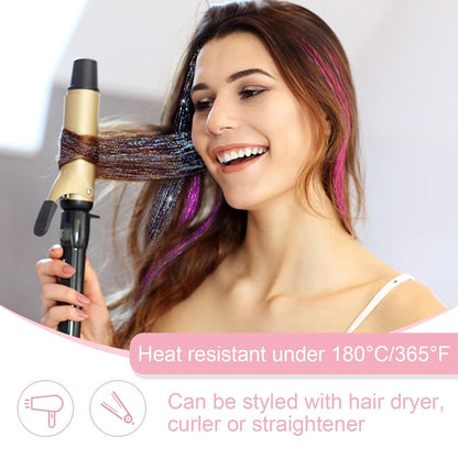 6/12 Peças de Cabelo Sintético com Clipe, Peça Única para Mulheres, Extensões de Cabelo com Glitter, Kit de Cabelo Brilhante, Resistente ao Calor, Peruca Cintilante 2026