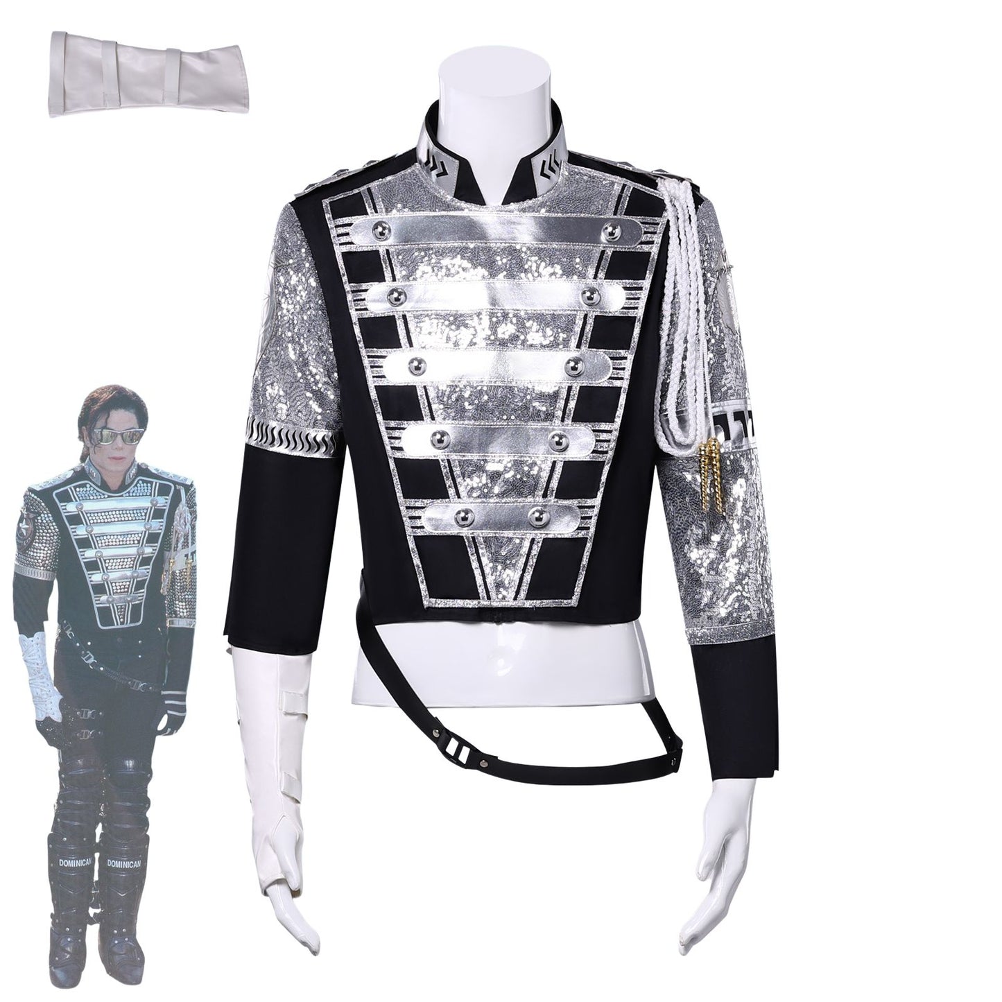 Michael Jackson Inspired Costume Military Sequin Jacket MJ Thriller Stage Performance Outfit Unisex Halloween Party