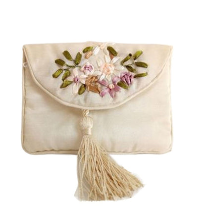 Retro Embroidered Flower Women Tassels Handbags Elegant Handmade Ethnic Style National Small Bag Card Storage Zipper Coin Purse