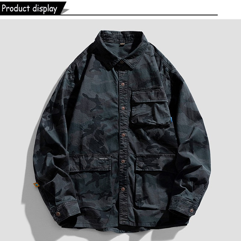 New Men Spring Long Sleeve Camouflage Cargo Casual Lapel Blouses Men High-Quality Design Outdoors Brand Clothing Shirt Male Coat