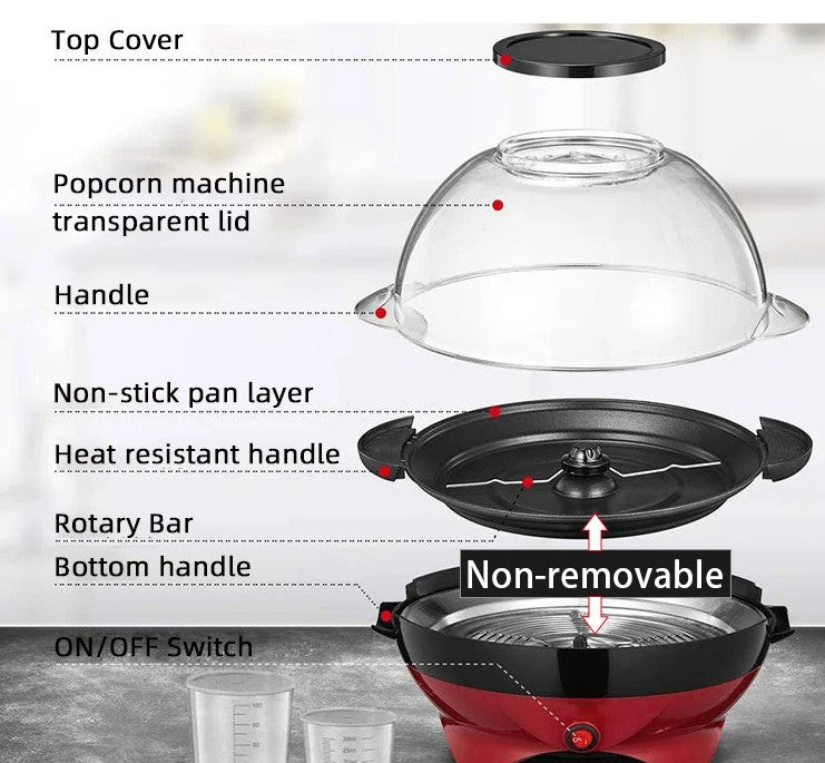 Máquina de pipoca elétrica doméstica 850W máquina de pipoca quente automática pipoqueira caseira DIY Popcorn Movie Snack Sonifer Popper