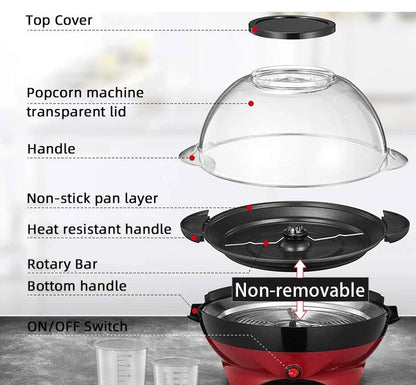 Máquina de pipoca elétrica doméstica 850W máquina de pipoca quente automática pipoqueira caseira DIY Popcorn Movie Snack Sonifer Popper