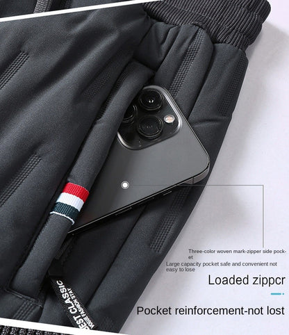 Calça Masculina de Algodão Acolchoada para o Inverno, Moda Masculina, Pelúcia Grossa, Lã, Calça Esportiva, 7XL, Casual, Impermeável, À Prova de Frio, Calça Masculina de Corrida para Baixo