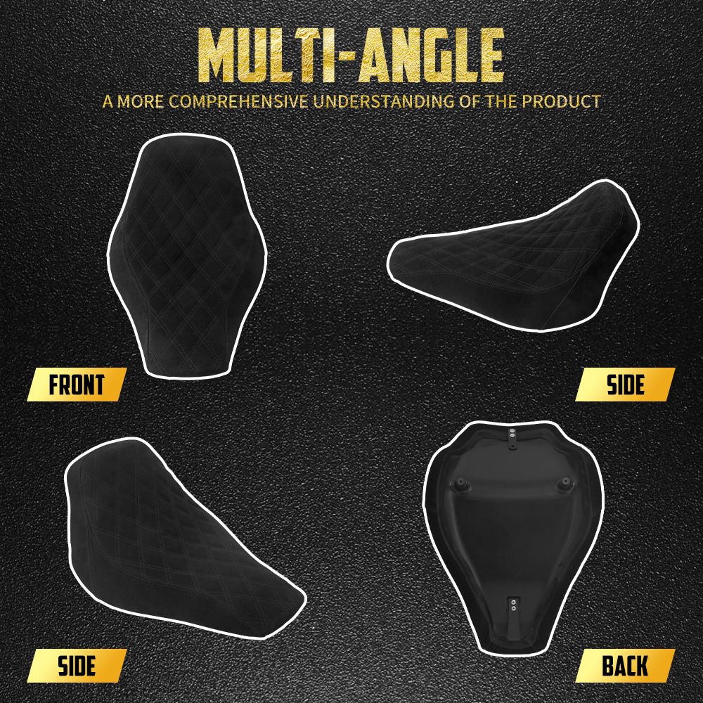 Assento Solo Dianteiro de Couro com Perfil Baixo e Costura em Diamante para Motocicleta Harley Softail Breakout FXBR Rocker FXCW 2008-2017