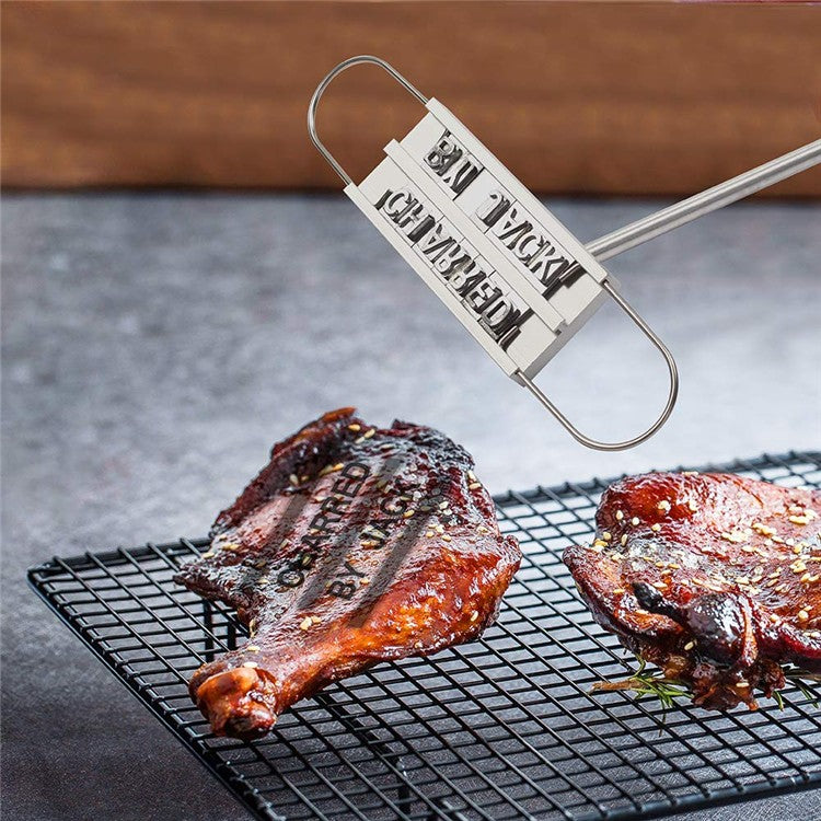 LMETJMA BBQ Meat Branding Iron with Changeable Letters Personalized Barbecue Grilling Meat Steak Names Marking Stamp Tool KC0299
