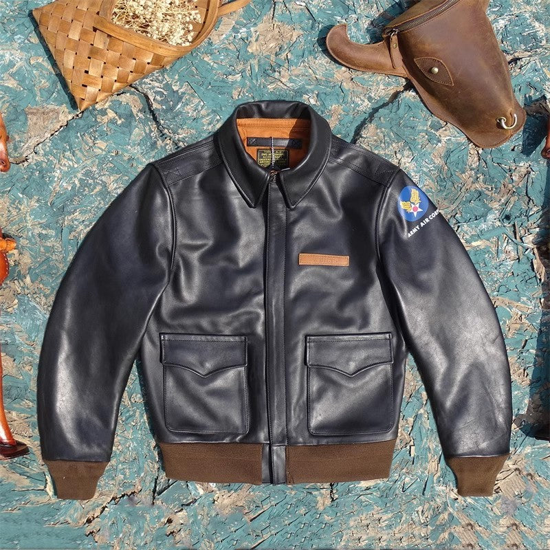 YR!Sales.Classic A-2 Horsehide Coat.Vintage Style Us Air Force genuine leather jacket.A2 Bomber Leather Cloth