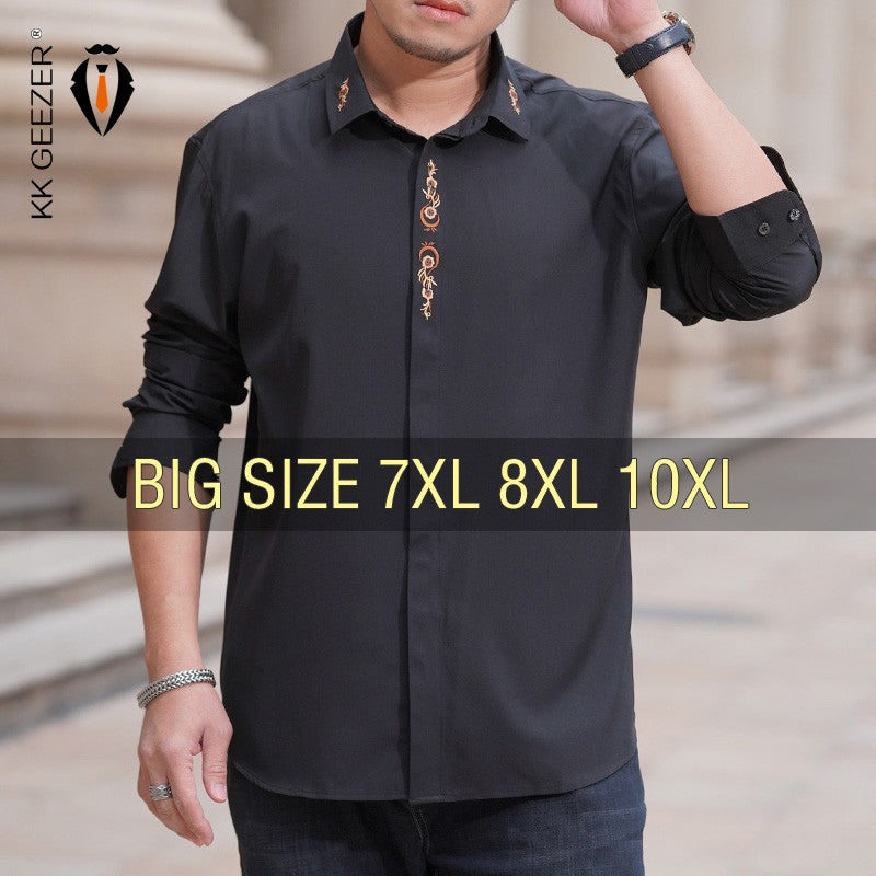 Men Shirt Denim Oversize Plus Size 6XL 7XL 8XL 10XL Oversize Fashion Casual Loose Golden Embroidery Loose Long Sleeve Soft Dress
