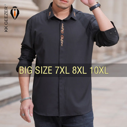 Men Shirt Denim Oversize Plus Size 6XL 7XL 8XL 10XL Oversize Fashion Casual Loose Golden Embroidery Loose Long Sleeve Soft Dress