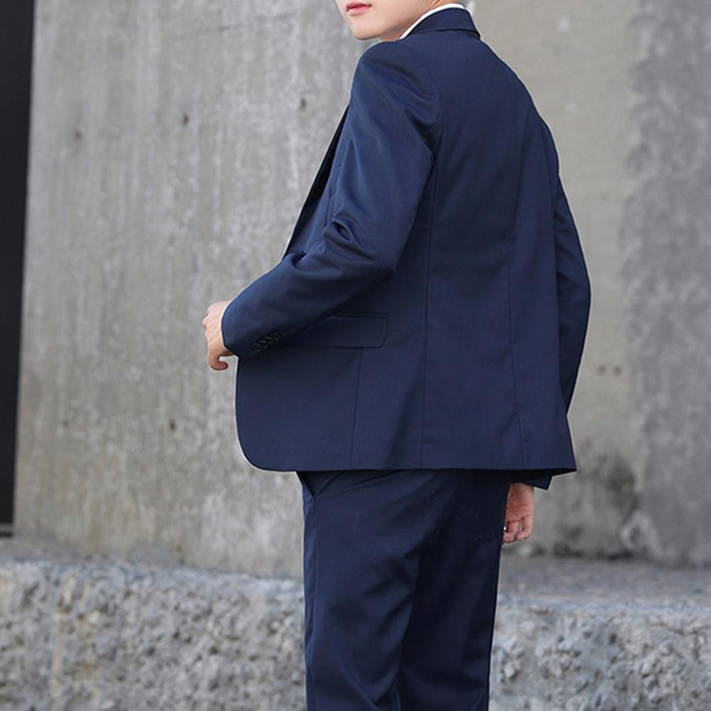 Popular Men Suit Set Temperament Turndown Collar Cozy Slimming Pure Color Pants Groom Suit Fine Stitching