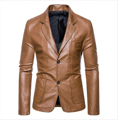 2024 New Men Business Casual Leather Jacket Black / khaki Fashion Male Suit Collar Coats Large Size 5XL Slim Fit Top