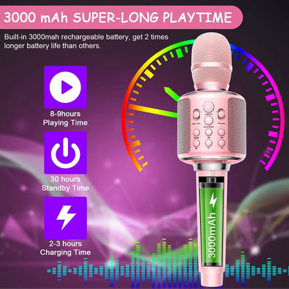 Microfone de Karaokê Sem Fio Bluetooth Portátil para Canto com Dueto/Gravação/Reprodução/Reverb Presente para Adulto/Criança para KTV em Casa