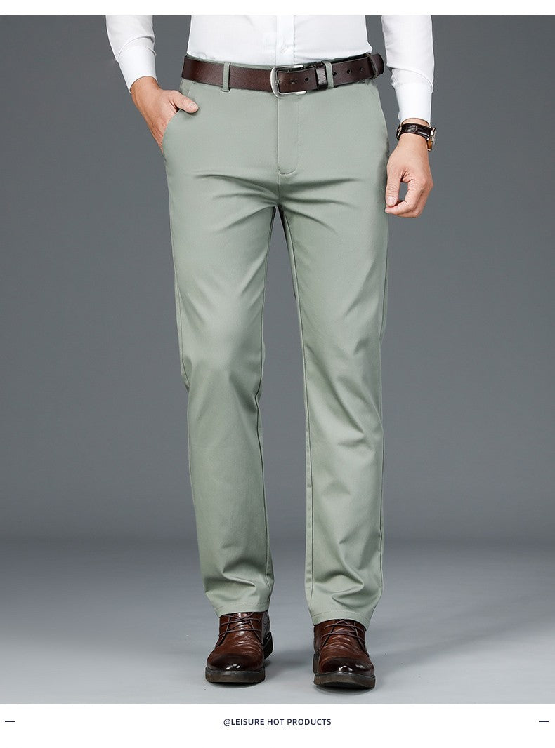 2023 Primavera Novas Calças Casuais Masculinas de Fibra de Bambu Estilo Clássico Negócios Moda Calças Cáqui Elásticas de Algodão Roupa Masculina de Marca