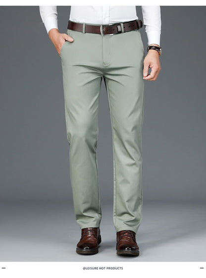 2023 Primavera Novas Calças Casuais Masculinas de Fibra de Bambu Estilo Clássico Negócios Moda Calças Cáqui Elásticas de Algodão Roupa Masculina de Marca