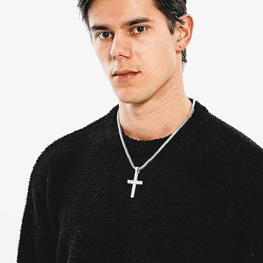 Iced Out Cubic Zirconia Cross Pendant Necklace Gold Silver Color Hip Hop Rope Chain Religious Jewelry Men Women Daily Party Gift