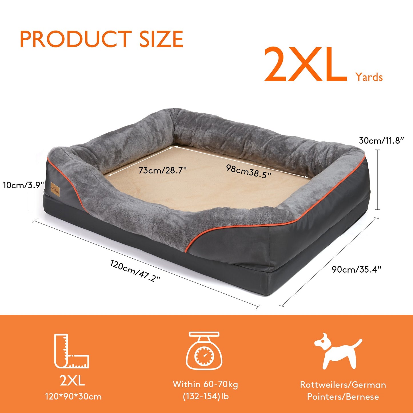 Cama para cachorro Super Macia Espuma Ortopédica para Pet Tamanhos L XL 2XL 3XL com Suporte Acolchoado de Algodão e Capa Removível