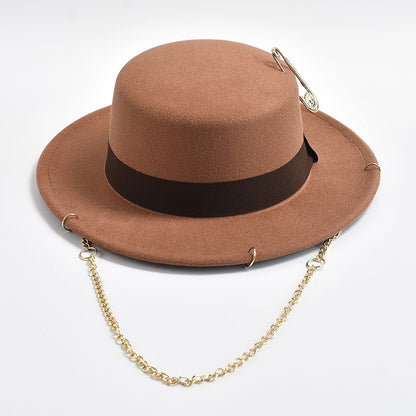 Novo Design de Moda Chapéu Fedora Para Mulheres Homens Corrente de Metal Decorativo Chapéu Jazz Festa Igreja Bonés