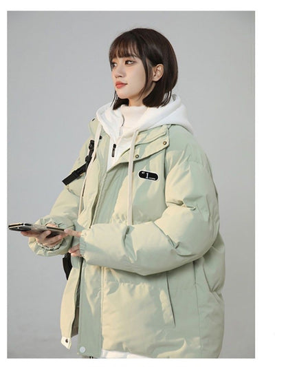 Korean Version New Fashion Letter Patch Fake Two Piece Cotton-padded Jacket Y2K Harajuku Vintage Thick Bread Loose Student Coats